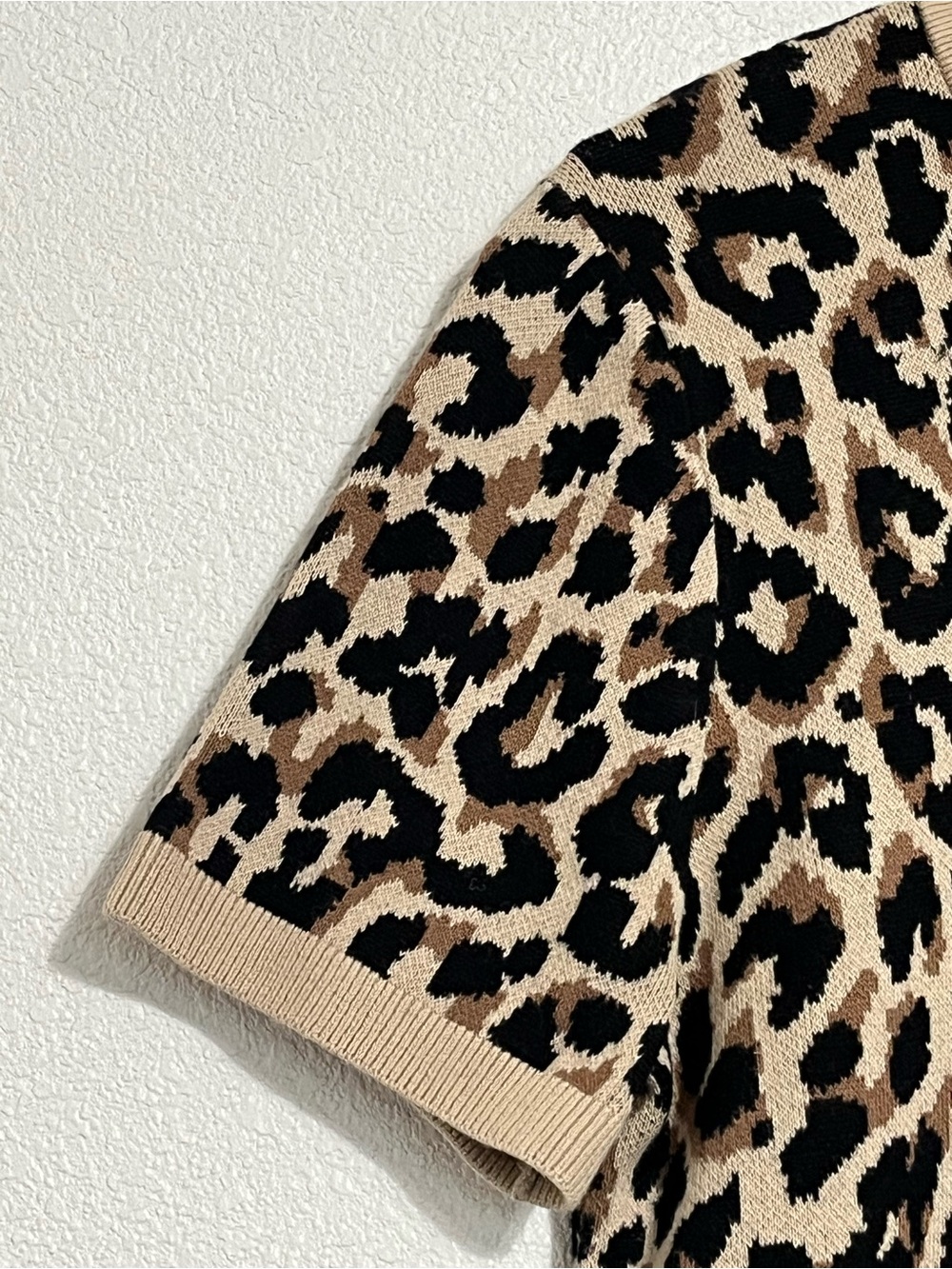 J Crew Leopard Print Short Sleeve Sweater Knit Top Size Medium - Picture 4 of 8